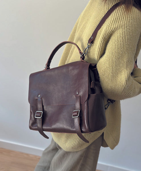 Vintage Leather Backpack Purse for Women Convertible Handbag with Top Handle and Zipper Compartments Cool