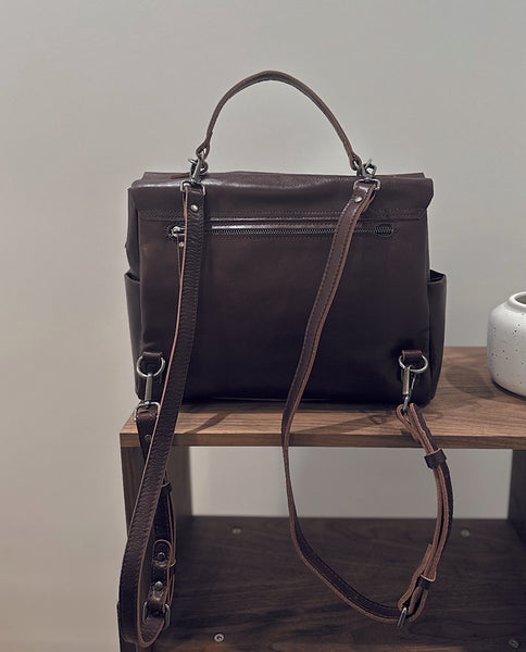 Vintage Leather Backpack Purse for Women Convertible Handbag with Top Handle and Zipper Compartments Fashion