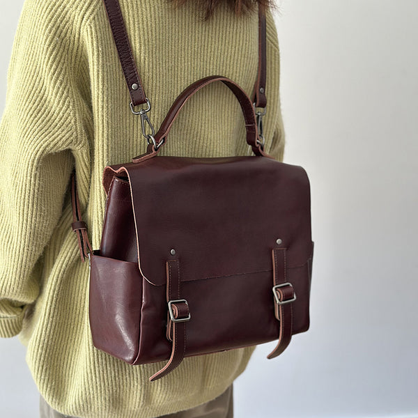 Vintage Leather Backpack Purse for Women Convertible Handbag with Top Handle and Zipper Compartments Fashionable