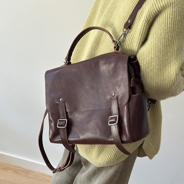 Vintage Leather Backpack Purse for Women Convertible Handbag with Top Handle and Zipper Compartments Funky