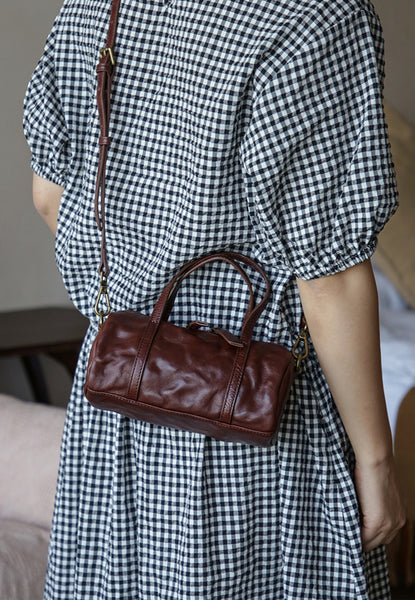 Vintage Leather Barrel Bag Womens Cylinder Crossbody Shoulder Phone Purse Badass
