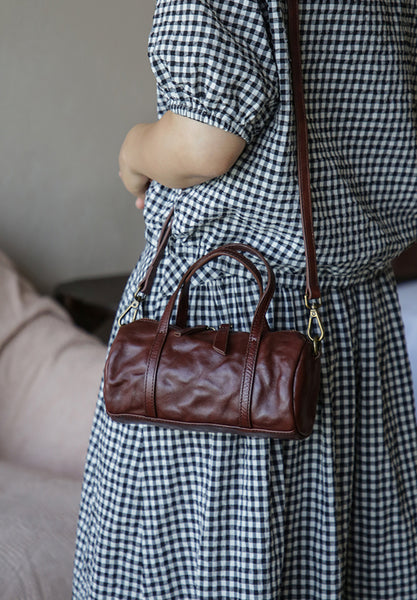 Vintage Leather Barrel Bag Womens Cylinder Crossbody Shoulder Phone Purse Best