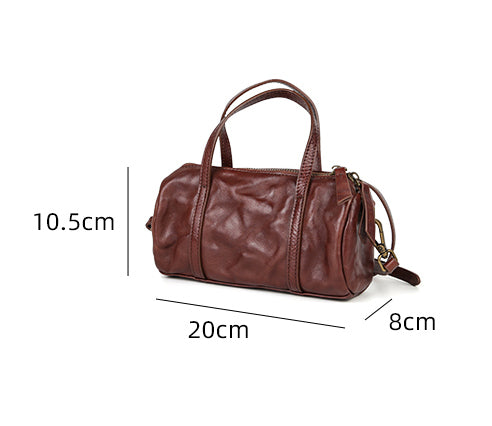 Vintage Leather Barrel Bag Womens Cylinder Crossbody Shoulder Phone Purse Classic