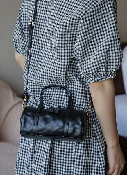 Vintage Leather Barrel Bag Womens Cylinder Crossbody Shoulder Phone Purse Cute