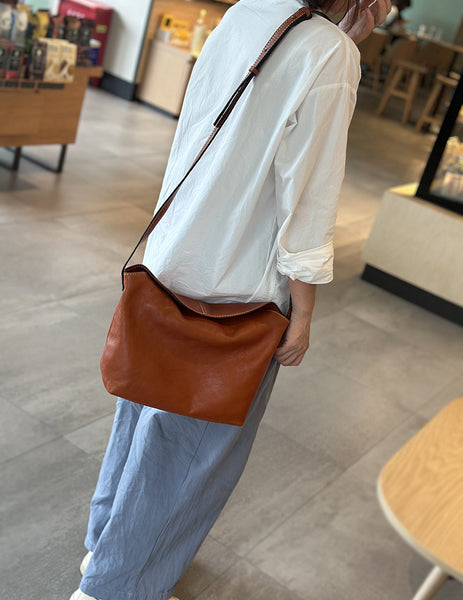 Vintage Leather Crossbody Bag for Women Soft Vegetable Tanned Leather Beautiful