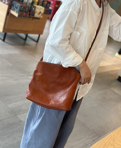 Vintage Leather Crossbody Bag for Women Soft Vegetable Tanned Leather Brown