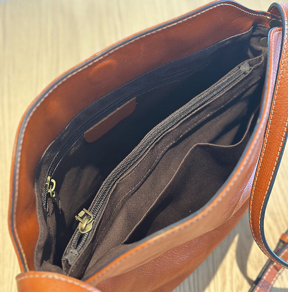 Vintage Leather Crossbody Bag for Women Soft Vegetable Tanned Leather Capacity