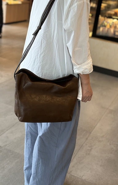 Vintage Leather Crossbody Bag for Women Soft Vegetable Tanned Leather Chic