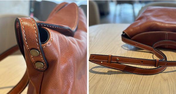 Vintage Leather Crossbody Bag for Women Soft Vegetable Tanned Leather Details