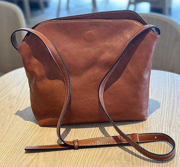 Vintage Leather Crossbody Bag for Women Soft Vegetable Tanned Leather Durable