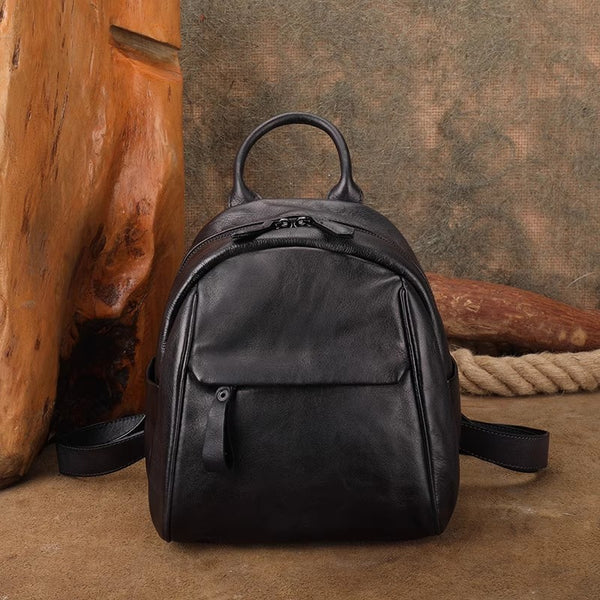 Vintage Leather Mini Backpack for Women Black Leather Rucksack Womens Badass