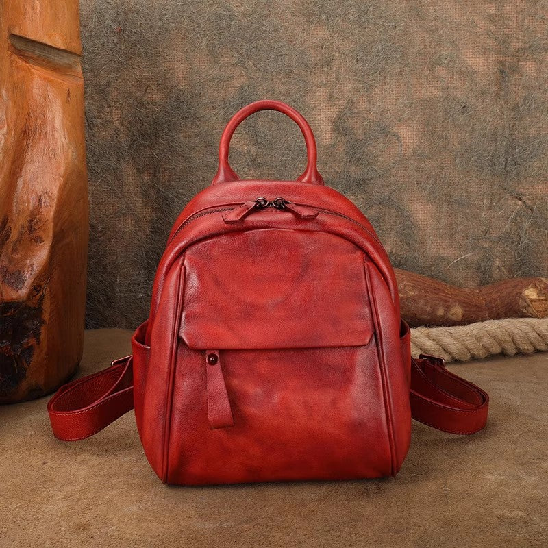 Vintage Leather Mini Backpack for Women Black Leather Rucksack Womens Beautiful