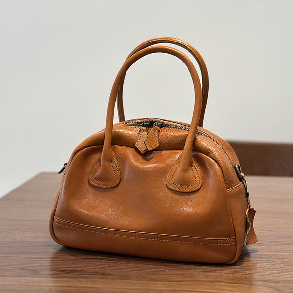 Vintage Leather Mini Handbag for Women Soft Top Grain Leather Tote with Shoulder Strap Affordable