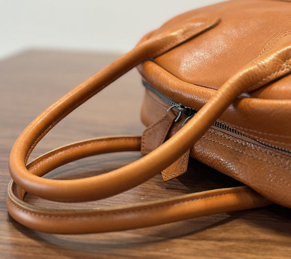 Vintage Leather Mini Handbag for Women Soft Top Grain Leather Tote with Shoulder Strap Fashion