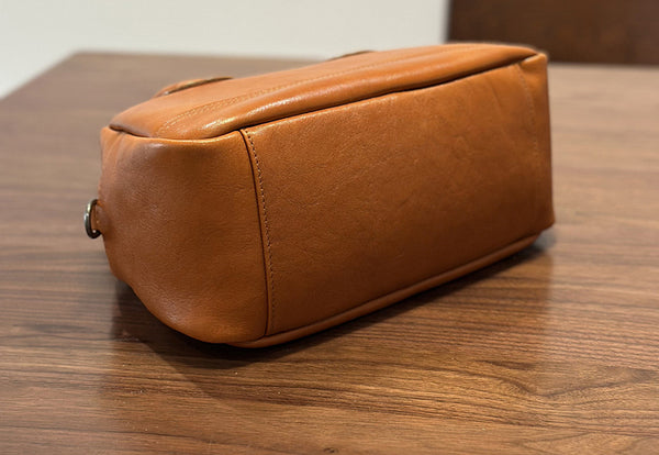 Vintage Leather Mini Handbag for Women Soft Top Grain Leather Tote with Shoulder Strap Genuine-Leather