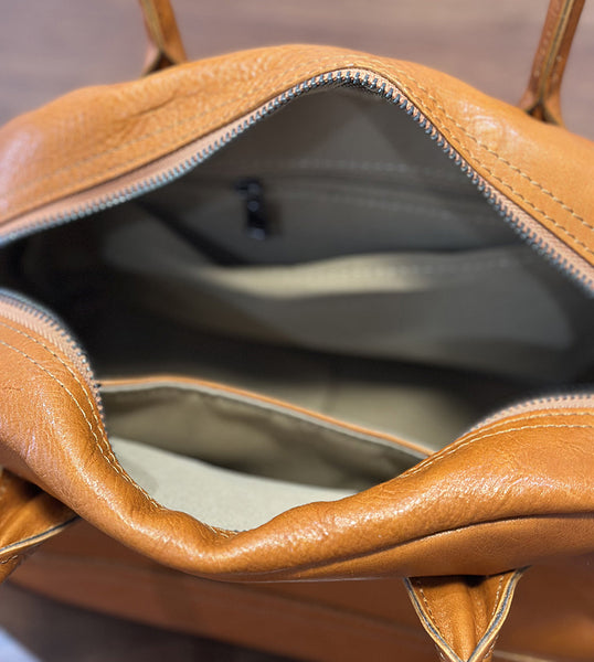 Vintage Leather Mini Handbag for Women Soft Top Grain Leather Tote with Shoulder Strap Inside