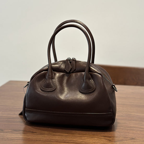 Vintage Leather Mini Handbag for Women Soft Top Grain Leather Tote with Shoulder Strap Mini