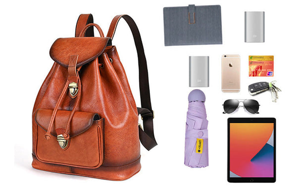 Vintage Leather Women's Backpack Purses Leather Rucksack Bag Capacity