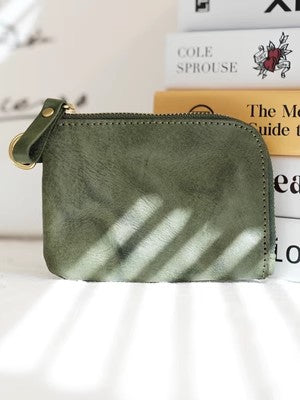 Vintage Leather Womens Coin Purse Key Holder Wallet for Women, Green