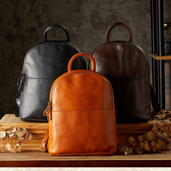 Vintage Women's Brown Leather Backpack Purse Ladies Small Leather Rucksack