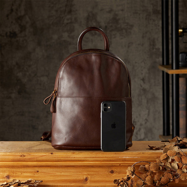 Vintage Women's Brown Leather Backpack Purse Ladies Small Leather Rucksack Casual