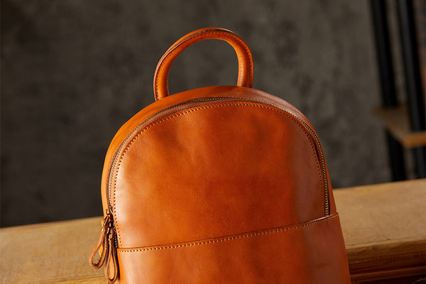 Vintage Women's Brown Leather Backpack Purse Ladies Small Leather Rucksack Classic