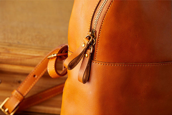 Vintage Women's Brown Leather Backpack Purse Ladies Small Leather Rucksack Classy