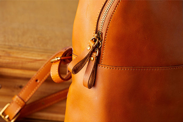 Vintage Women's Brown Leather Backpack Purse Ladies Small Leather Rucksack Classy