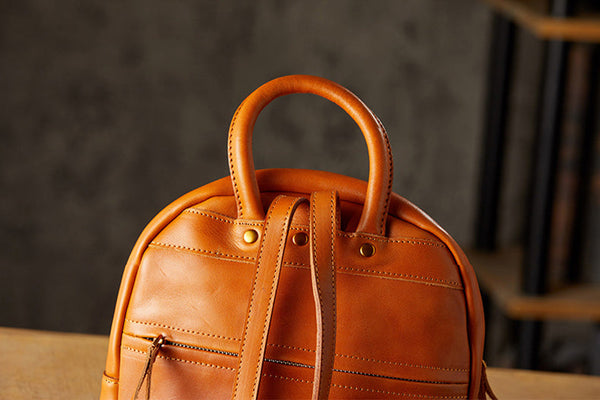 Vintage Women's Brown Leather Backpack Purse Ladies Small Leather Rucksack Cool