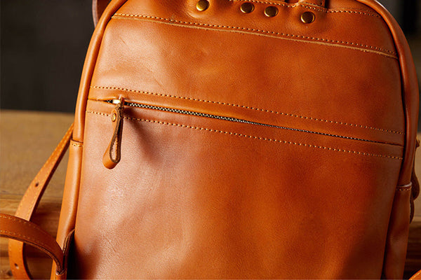 Vintage Women's Brown Leather Backpack Purse Ladies Small Leather Rucksack Cowhide