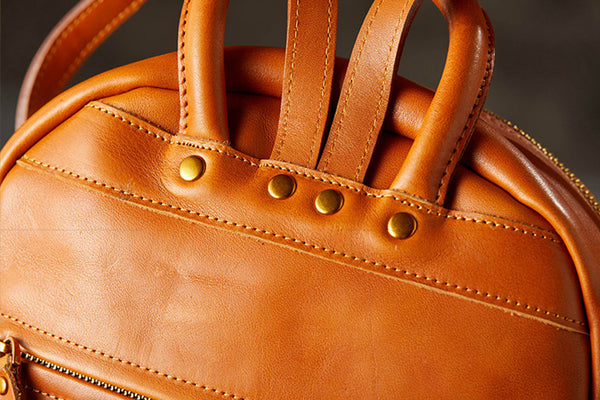 Vintage Women's Brown Leather Backpack Purse Ladies Small Leather Rucksack Details