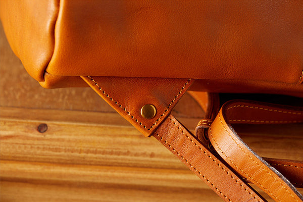 Vintage Women's Brown Leather Backpack Purse Ladies Small Leather Rucksack Handmade