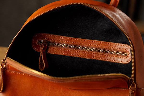 Vintage Women's Brown Leather Backpack Purse Ladies Small Leather Rucksack Inside