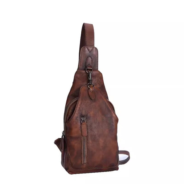 Vintage Women's Crossbody Chest Bag Leather Sling Bags For Women Brown