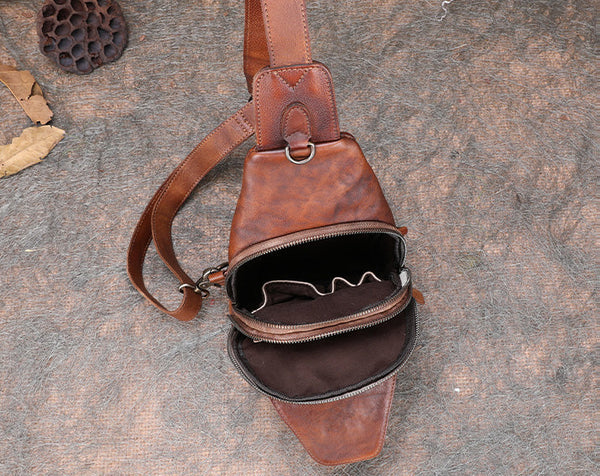 Vintage Women's Crossbody Chest Bag Leather Sling Bags For Women Capacity