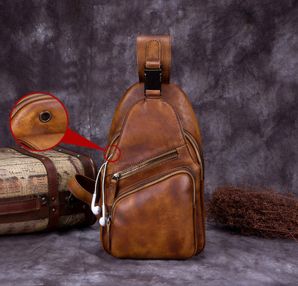 Vintage Women's Crossbody Chest Bag Leather Sling Bags For Women Casual