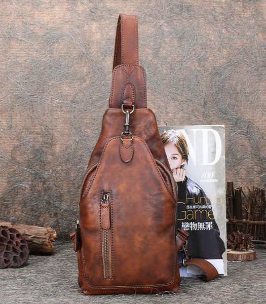 Vintage Women's Crossbody Chest Bag Leather Sling Bags For Women Designer
