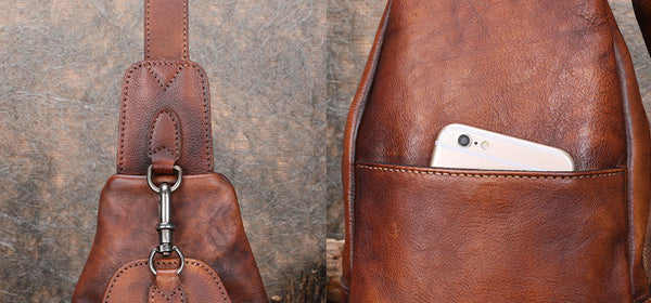 Vintage Women's Crossbody Chest Bag Leather Sling Bags For Women Details