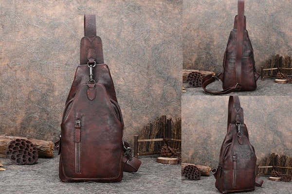 Vintage Women's Crossbody Chest Bag Leather Sling Bags For Women Elegant