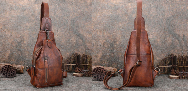 Vintage Women's Crossbody Chest Bag Leather Sling Bags For Women Fashion