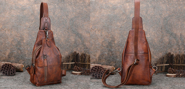 Vintage Women's Crossbody Chest Bag Leather Sling Bags For Women Fashion