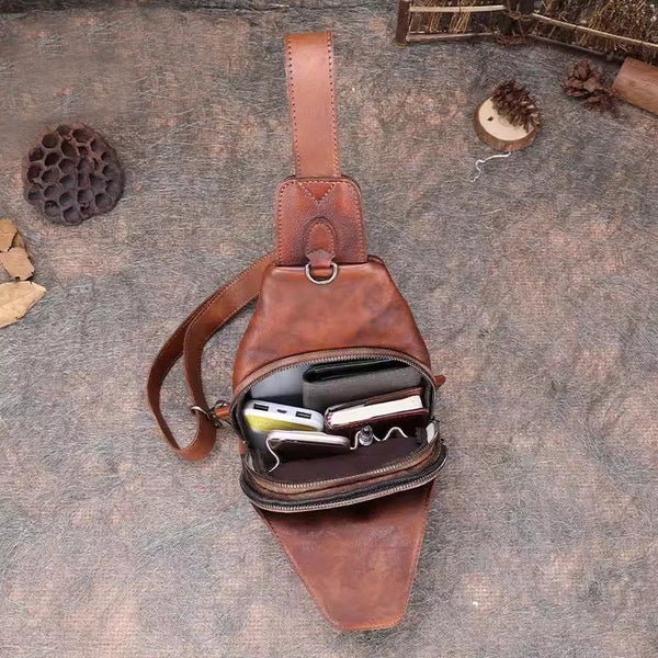 Vintage Women's Crossbody Chest Bag Leather Sling Bags For Women Funky