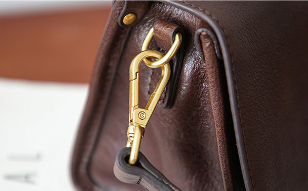 Genuine Leather Baguette Shoulder Bag for Women Vintage Underarm Purse with Detachable Straps Aesthetic