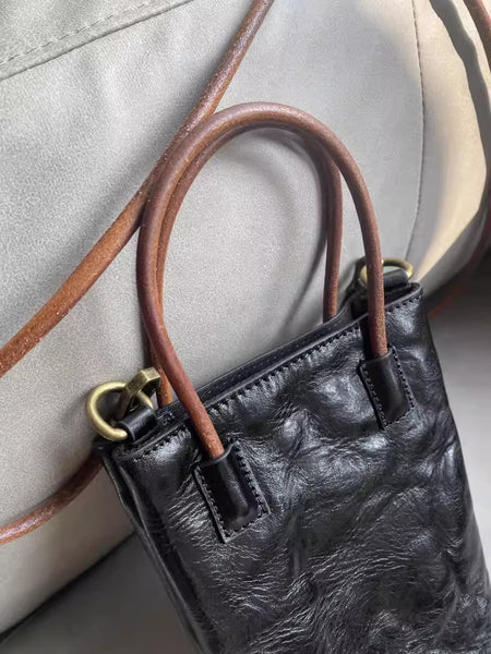 Womens Genuine Leather Mini Tote Crossbody Bag Small Phone Purse
