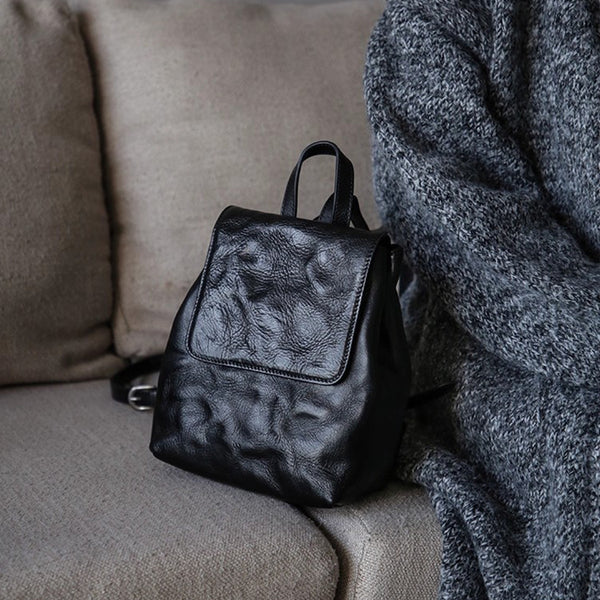 Vintage Womens Full-Grain Leather Mini Backpack Bag Mini Leather Rucksack Affordable
