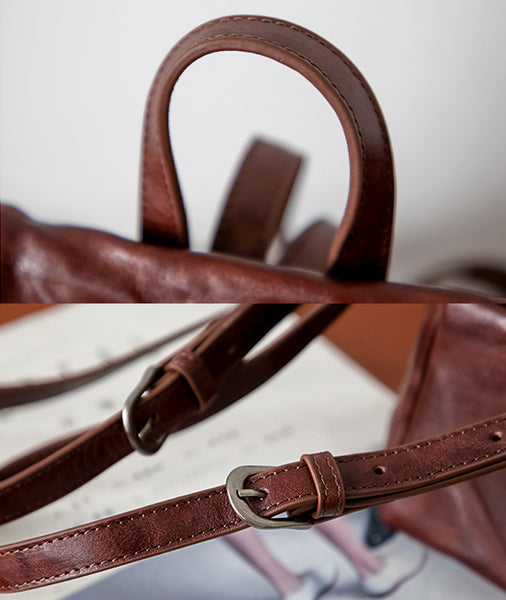 Vintage Womens Full-Grain Leather Mini Backpack Bag Mini Leather Rucksack Gorgeous