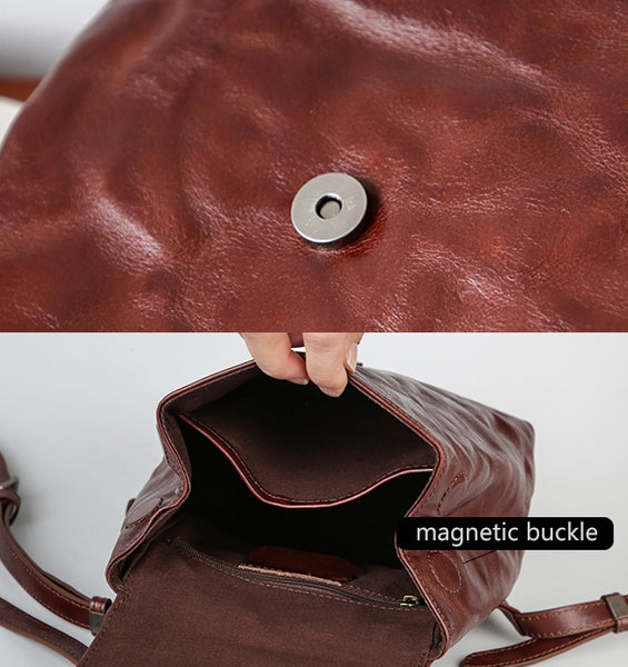 Vintage Womens Full-Grain Leather Mini Backpack Bag Mini Leather Rucksack Inside
