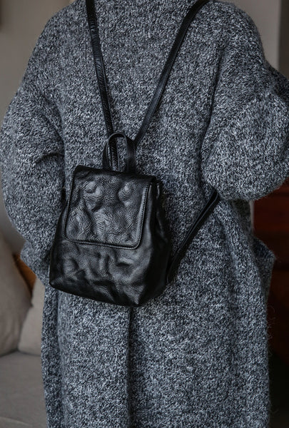 Vintage Womens Full-Grain Leather Mini Backpack Bag Mini Leather Rucksack Original