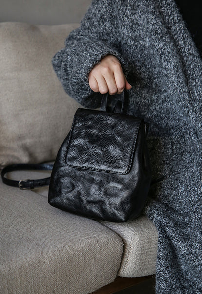 Vintage Womens Full-Grain Leather Mini Backpack Bag Mini Leather Rucksack Stylish