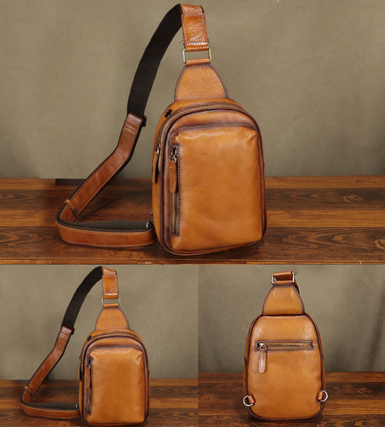 Vintage Women's Leather Crossbody Sling Bag Chest Bag For Women Classic